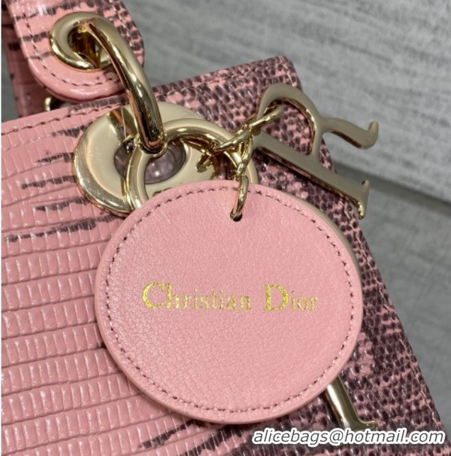 Popular Style Dior Small Lady Dior Bag in Lizard Embossed Leather DR012604 Pink/Grey 2026