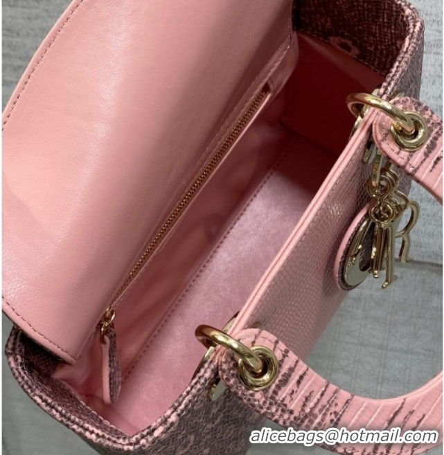 Popular Style Dior Small Lady Dior Bag in Lizard Embossed Leather DR012604 Pink/Grey 2026