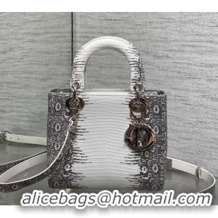 Grade Dior Small Lady Dior Bag in Lizard Embossed Leather DR012604 White/Black 2026