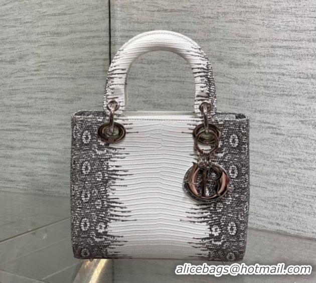 Grade Dior Small Lady Dior Bag in Lizard Embossed Leather DR012604 White/Black 2026