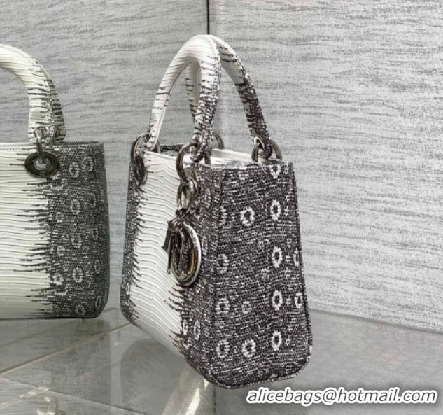 Grade Dior Small Lady Dior Bag in Lizard Embossed Leather DR012604 White/Black 2026