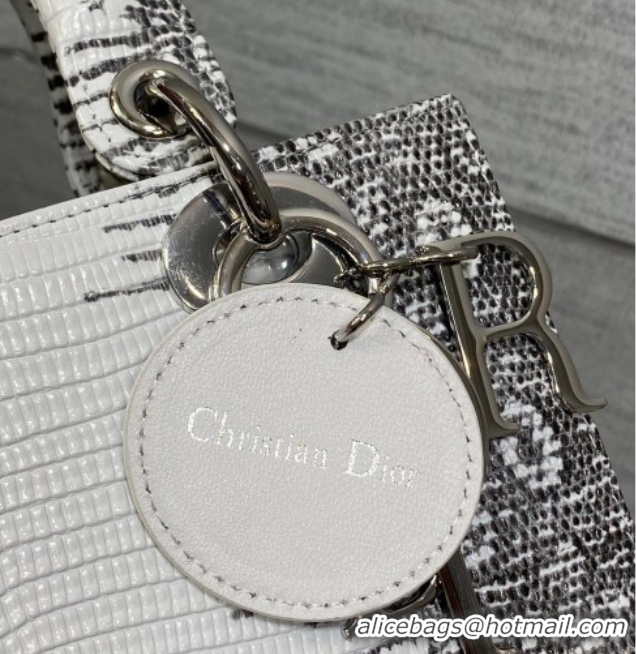 Grade Dior Small Lady Dior Bag in Lizard Embossed Leather DR012604 White/Black 2026