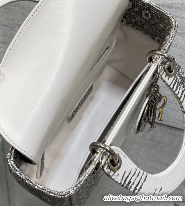 Grade Dior Small Lady Dior Bag in Lizard Embossed Leather DR012604 White/Black 2026