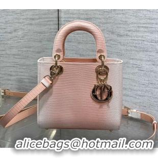 Shop Duplicate Dior Small Lady Dior Bag in Lizard Embossed Leather Peachy DR012604 Pink 2026