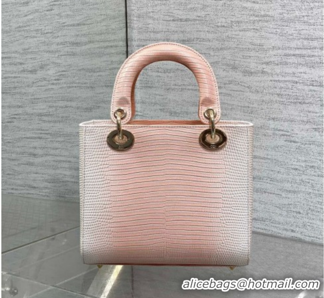 Shop Duplicate Dior Small Lady Dior Bag in Lizard Embossed Leather Peachy DR012604 Pink 2026