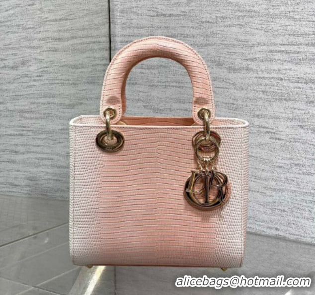 Shop Duplicate Dior Small Lady Dior Bag in Lizard Embossed Leather Peachy DR012604 Pink 2026