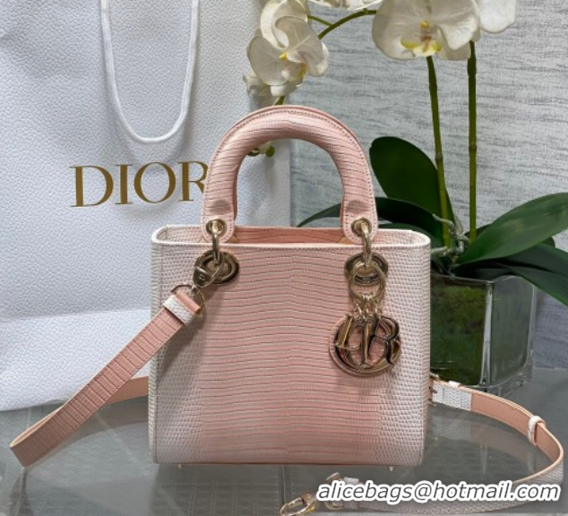 Shop Duplicate Dior Small Lady Dior Bag in Lizard Embossed Leather Peachy DR012604 Pink 2026