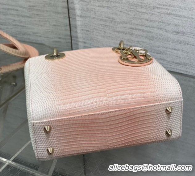Shop Duplicate Dior Small Lady Dior Bag in Lizard Embossed Leather Peachy DR012604 Pink 2026