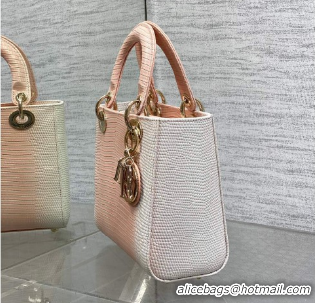 Shop Duplicate Dior Small Lady Dior Bag in Lizard Embossed Leather Peachy DR012604 Pink 2026
