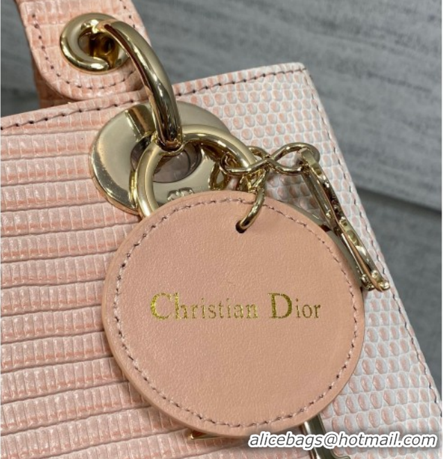Shop Duplicate Dior Small Lady Dior Bag in Lizard Embossed Leather Peachy DR012604 Pink 2026