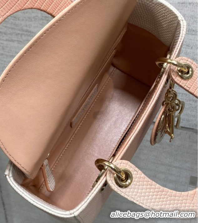 Shop Duplicate Dior Small Lady Dior Bag in Lizard Embossed Leather Peachy DR012604 Pink 2026