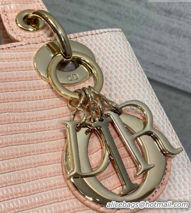 Shop Duplicate Dior Small Lady Dior Bag in Lizard Embossed Leather Peachy DR012604 Pink 2026