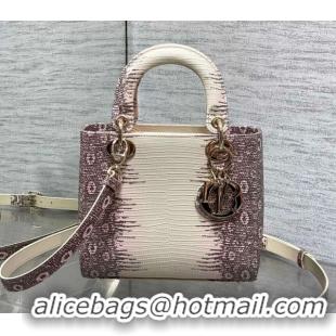 Luxurious Dior Small Lady Dior Bag in Lizard Embossed Leather DR012604 Pink/Grey 2026
