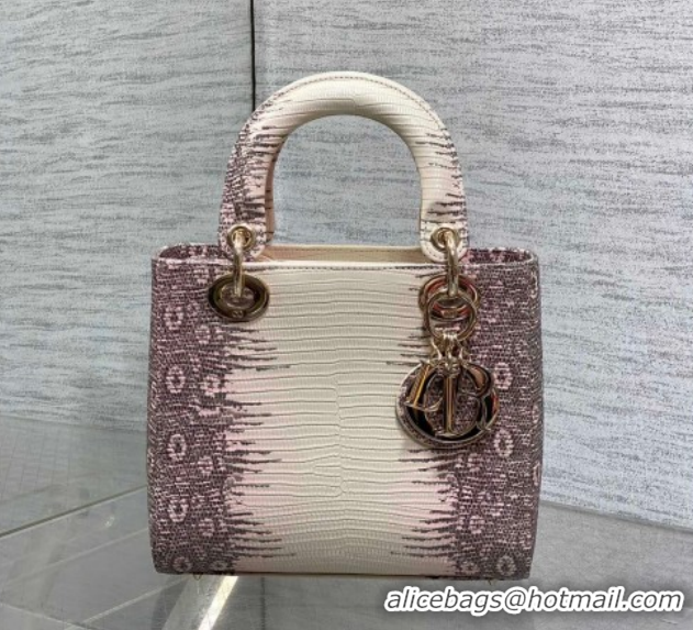 Luxurious Dior Small Lady Dior Bag in Lizard Embossed Leather DR012604 Pink/Grey 2026