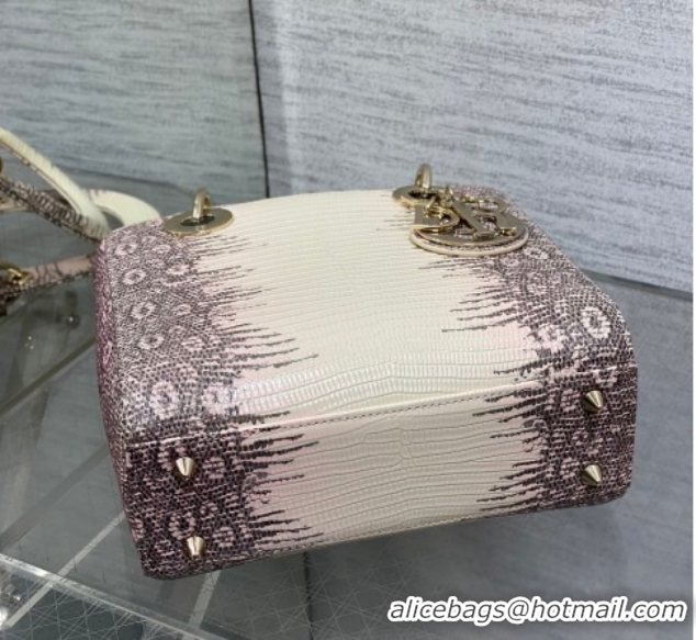 Luxurious Dior Small Lady Dior Bag in Lizard Embossed Leather DR012604 Pink/Grey 2026