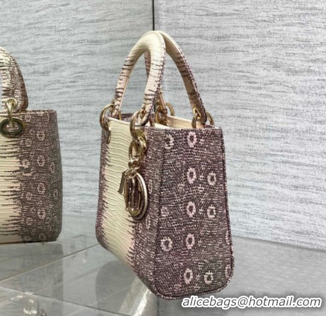 Luxurious Dior Small Lady Dior Bag in Lizard Embossed Leather DR012604 Pink/Grey 2026