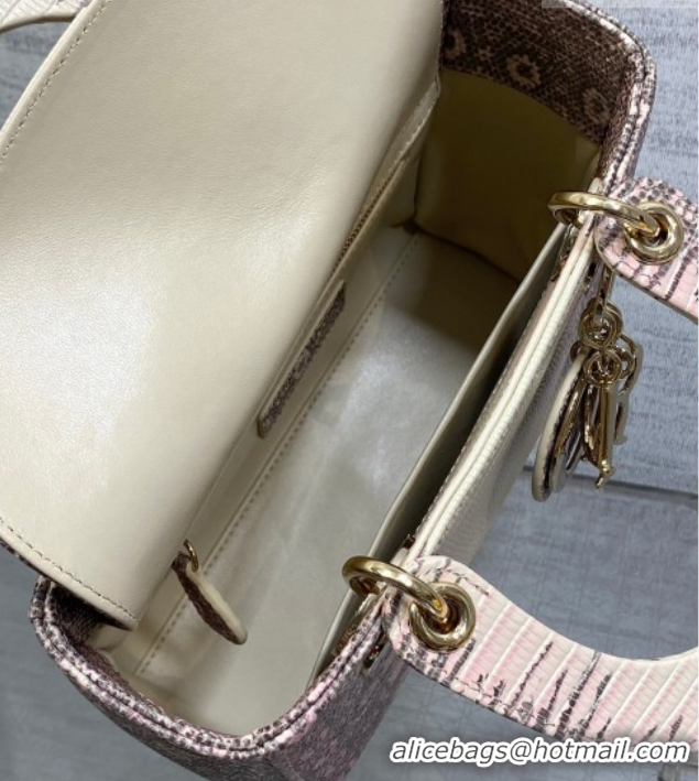 Luxurious Dior Small Lady Dior Bag in Lizard Embossed Leather DR012604 Pink/Grey 2026