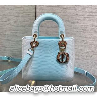 Classic Hot Dior Small Lady Dior Bag in Lizard Embossed Leather DR012604 White/Blue 2026