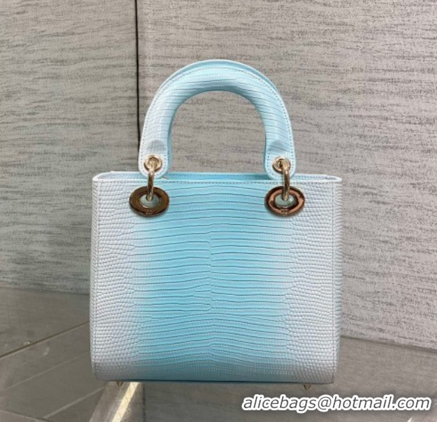 Classic Hot Dior Small Lady Dior Bag in Lizard Embossed Leather DR012604 White/Blue 2026