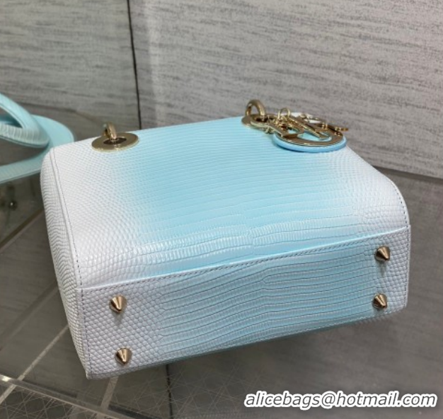 Classic Hot Dior Small Lady Dior Bag in Lizard Embossed Leather DR012604 White/Blue 2026