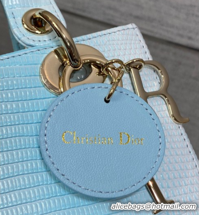 Classic Hot Dior Small Lady Dior Bag in Lizard Embossed Leather DR012604 White/Blue 2026