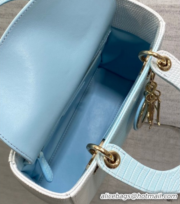 Classic Hot Dior Small Lady Dior Bag in Lizard Embossed Leather DR012604 White/Blue 2026