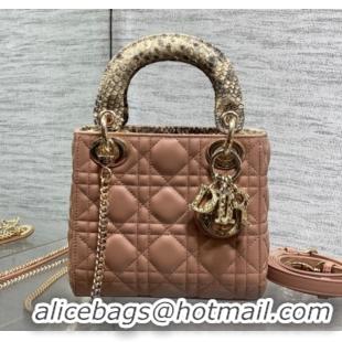 Modern Dior Mini Lady Dior Bag in Lambskin and Snakeskin Leather DR012605 Rose Beige 2026