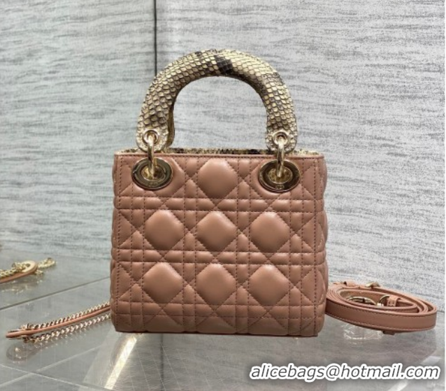 Modern Dior Mini Lady Dior Bag in Lambskin and Snakeskin Leather DR012605 Rose Beige 2026