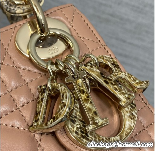 Modern Dior Mini Lady Dior Bag in Lambskin and Snakeskin Leather DR012605 Rose Beige 2026