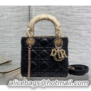 Sumptuous Dior Mini Lady Dior Bag in Lambskin and Snakeskin Leather DR012605 Black 2026
