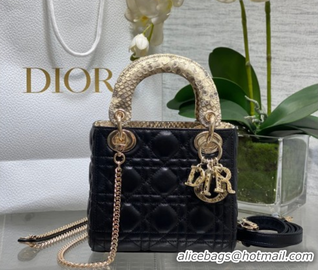 Sumptuous Dior Mini Lady Dior Bag in Lambskin and Snakeskin Leather DR012605 Black 2026