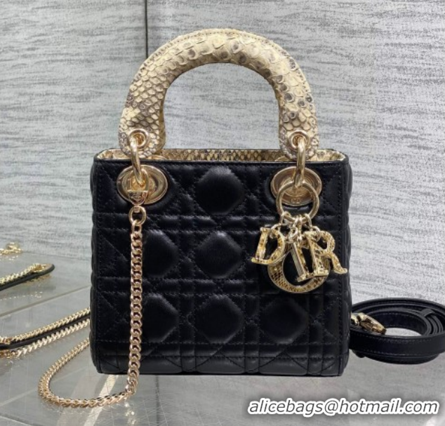 Sumptuous Dior Mini Lady Dior Bag in Lambskin and Snakeskin Leather DR012605 Black 2026