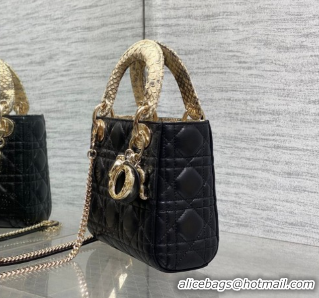Sumptuous Dior Mini Lady Dior Bag in Lambskin and Snakeskin Leather DR012605 Black 2026