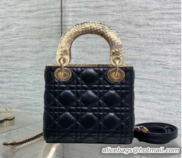 Sumptuous Dior Mini Lady Dior Bag in Lambskin and Snakeskin Leather DR012605 Black 2026