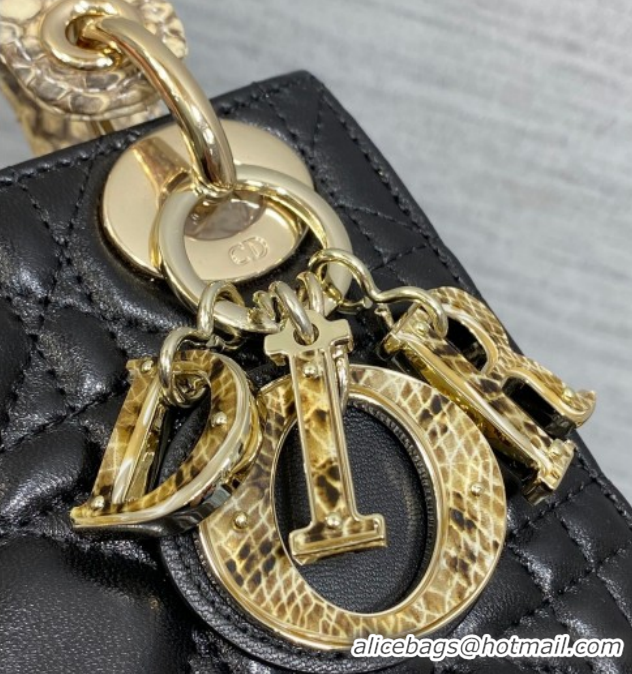 Sumptuous Dior Mini Lady Dior Bag in Lambskin and Snakeskin Leather DR012605 Black 2026