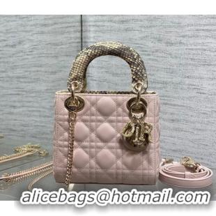 Stylish Dior Mini Lady Dior Bag in Lambskin and Snakeskin Leather DR012605 Pink 2026