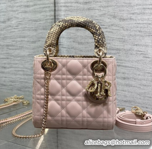Stylish Dior Mini Lady Dior Bag in Lambskin and Snakeskin Leather DR012605 Pink 2026
