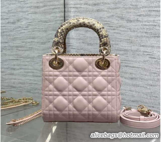 Stylish Dior Mini Lady Dior Bag in Lambskin and Snakeskin Leather DR012605 Pink 2026
