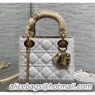 Luxury Discount Dior Mini Lady Dior Bag in Lambskin and Snakeskin Leather DR012605 White 2026