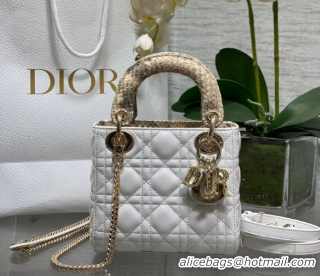 Luxury Discount Dior Mini Lady Dior Bag in Lambskin and Snakeskin Leather DR012605 White 2026