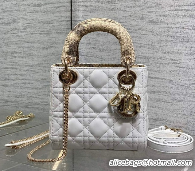 Luxury Discount Dior Mini Lady Dior Bag in Lambskin and Snakeskin Leather DR012605 White 2026