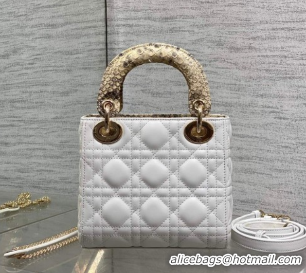 Luxury Discount Dior Mini Lady Dior Bag in Lambskin and Snakeskin Leather DR012605 White 2026