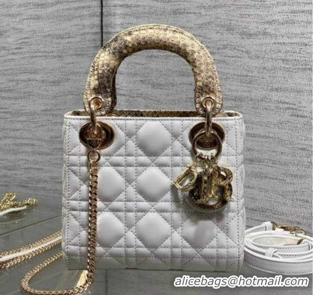 Luxury Discount Dior Mini Lady Dior Bag in Lambskin and Snakeskin Leather DR012605 White 2026
