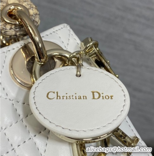 Luxury Discount Dior Mini Lady Dior Bag in Lambskin and Snakeskin Leather DR012605 White 2026