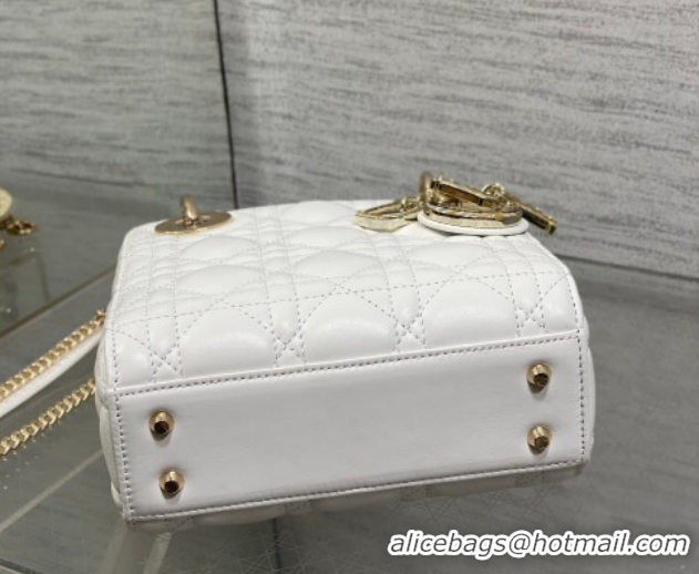 Luxury Discount Dior Mini Lady Dior Bag in Lambskin and Snakeskin Leather DR012605 White 2026
