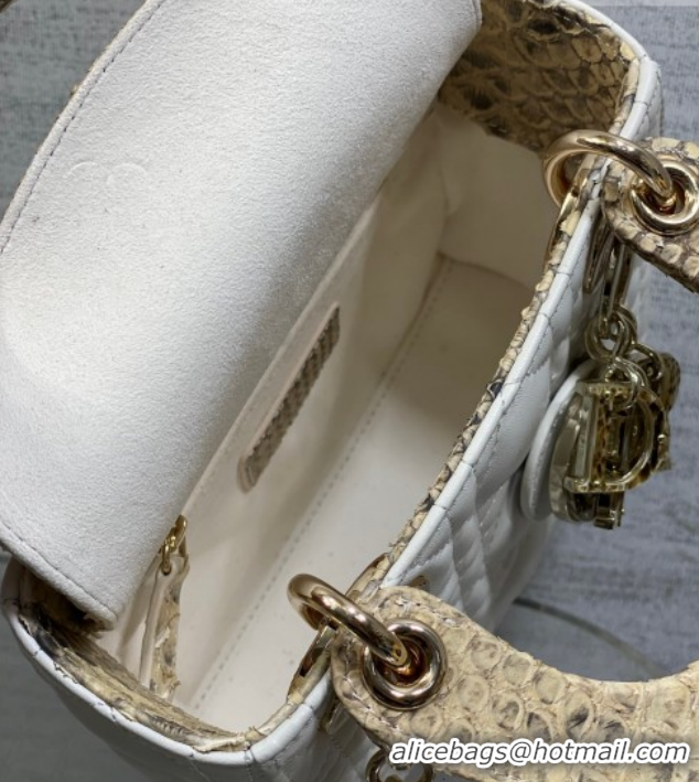 Luxury Discount Dior Mini Lady Dior Bag in Lambskin and Snakeskin Leather DR012605 White 2026
