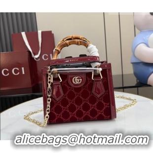 Best Price Gucci Diana crystals velvet small tote bag 675800 Ancora Red 2026
