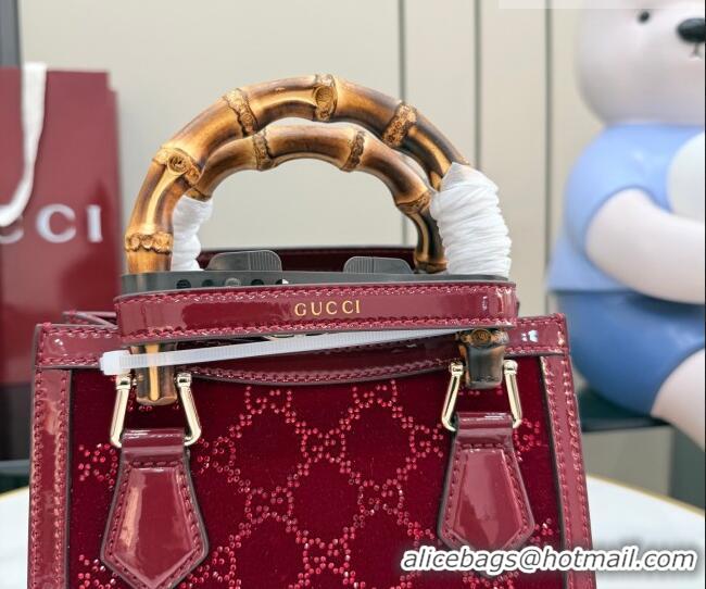 Best Price Gucci Diana crystals velvet small tote bag 675800 Ancora Red 2026