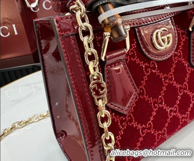 Best Price Gucci Diana crystals velvet small tote bag 675800 Ancora Red 2026