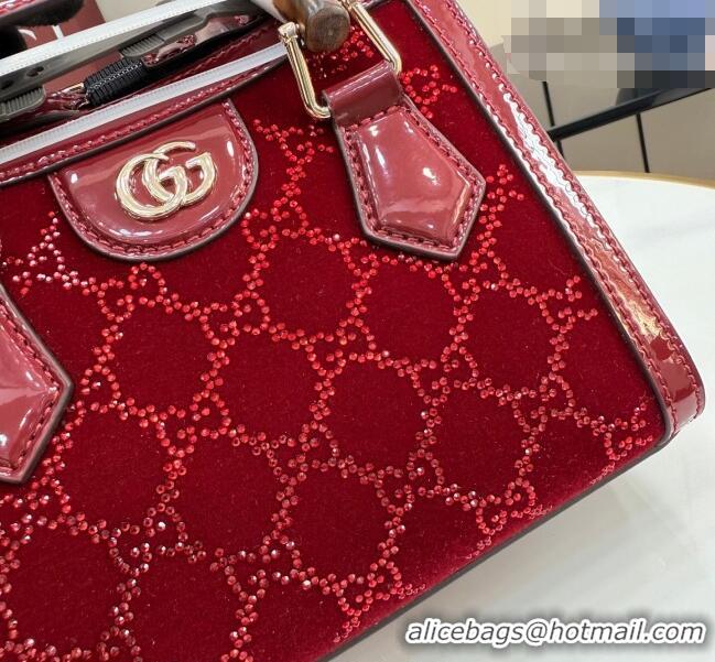 Best Price Gucci Diana crystals velvet small tote bag 675800 Ancora Red 2026